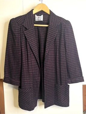 Kathy Davis (VTG 6, Fits 2-4) Black & Pink Textured Check Open Front Jacket